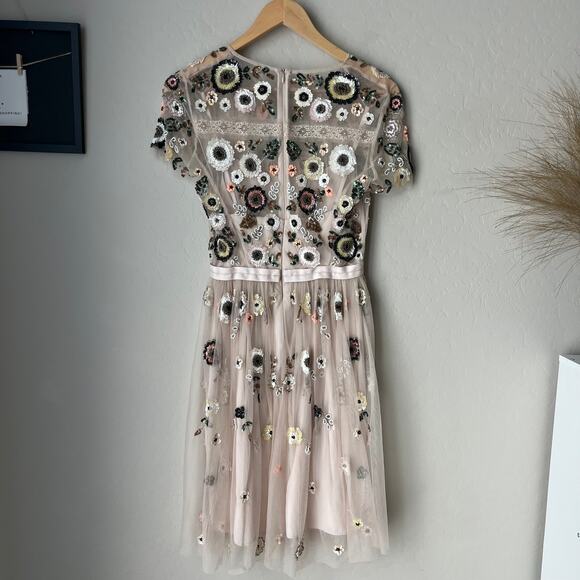 Needle & Thread Dress Woodland Floral Embellished Tulle Pastel Pink Minidress 2 - Picture 11 of 14